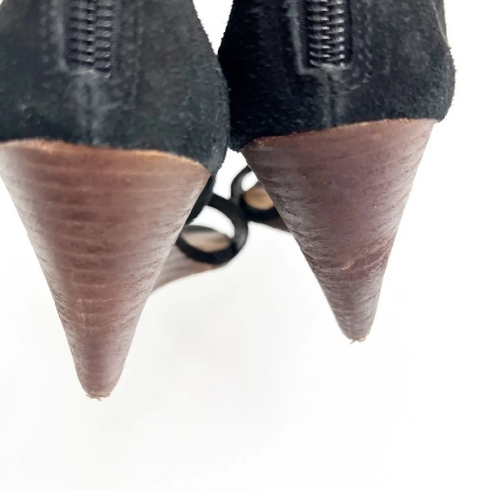 Dolce Vita Black Suede Wood Wedge Sandal Size 7.5